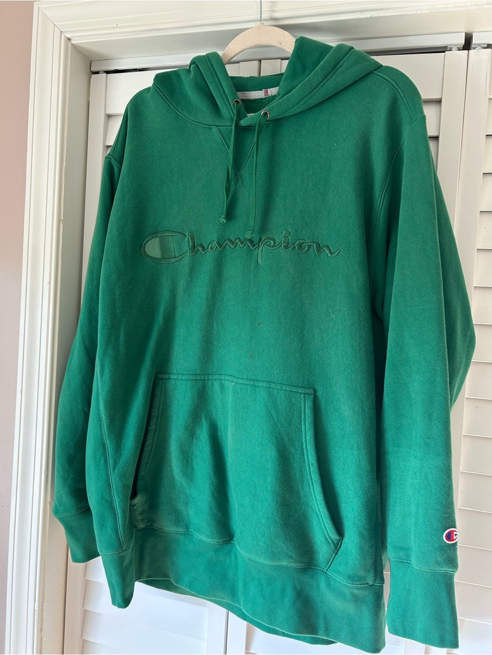 Champion Men's Green Embroidered Logo Crewneck Hoodie